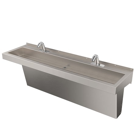 Deluxe-Trough Hand Washing Sink Deluxe Wall Hand-Wash Trough, 2 Sta, 60"w, Trap Enclosure, H&C Wristblade Faucet, Gooseneck Spout DSW260-TC2-F60